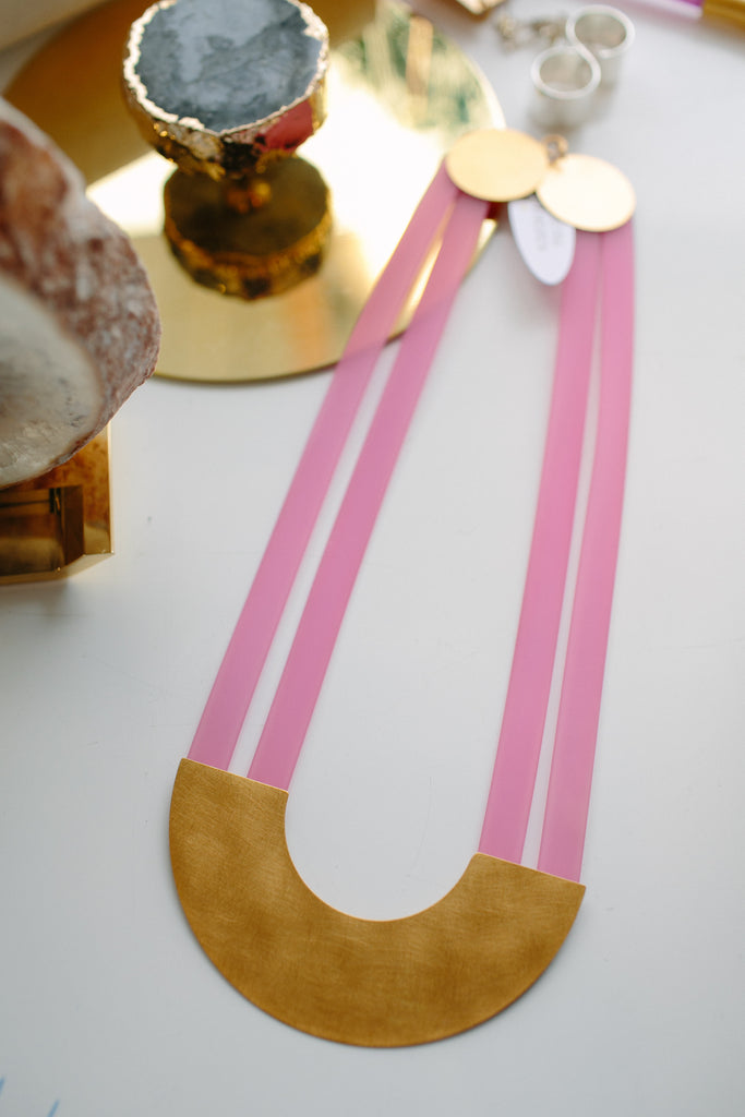 PETRA MEIREN Pink Silicone Half Moon Necklace with Brass