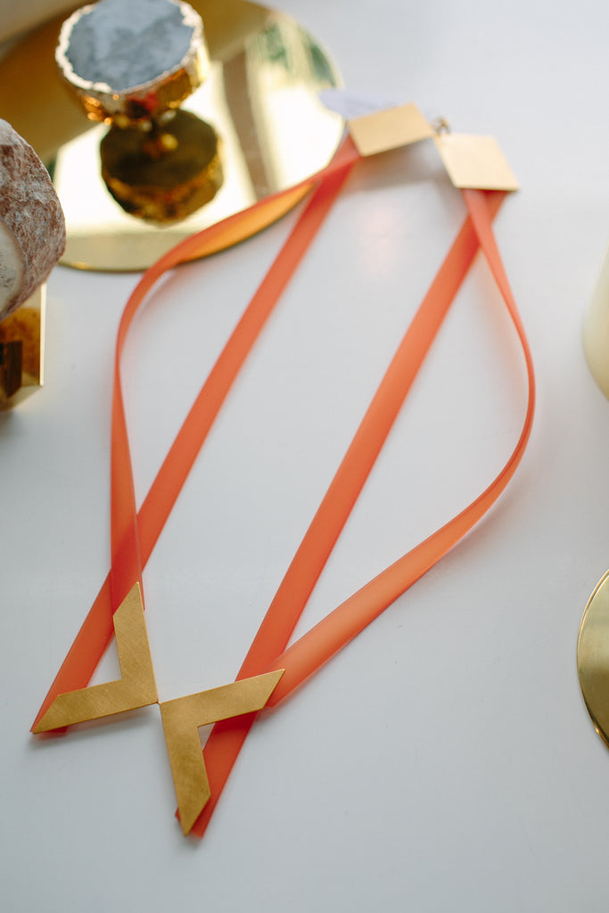 PETRA MEIREN Orange Silicone Necklace with Brass