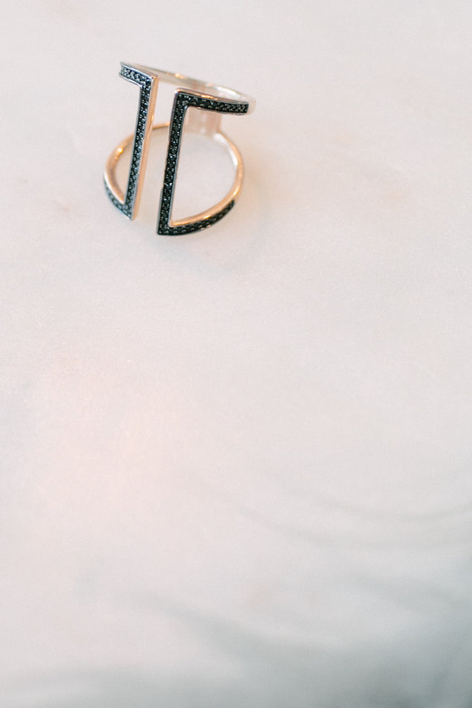 BLCKLAMB Rose Gold Plated Ring with Pave Black Stones
