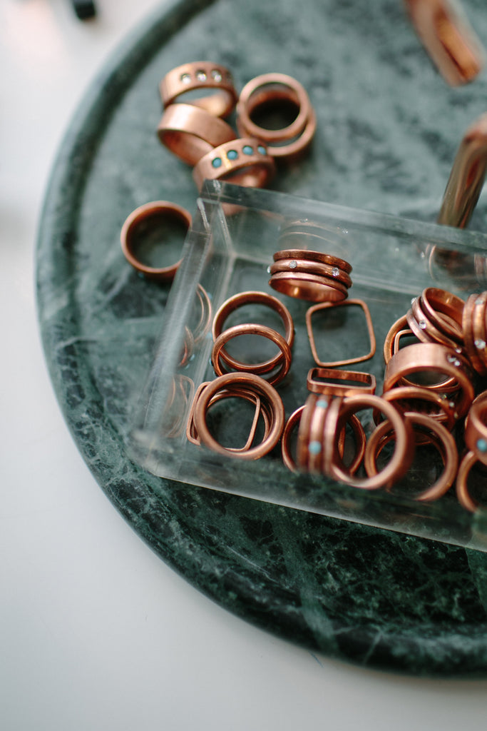 Copper Stone Rings in Turquoise or Crystal