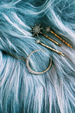 SEREFINA Antique Gold Celestial Pave Moon and Star Hair Clips