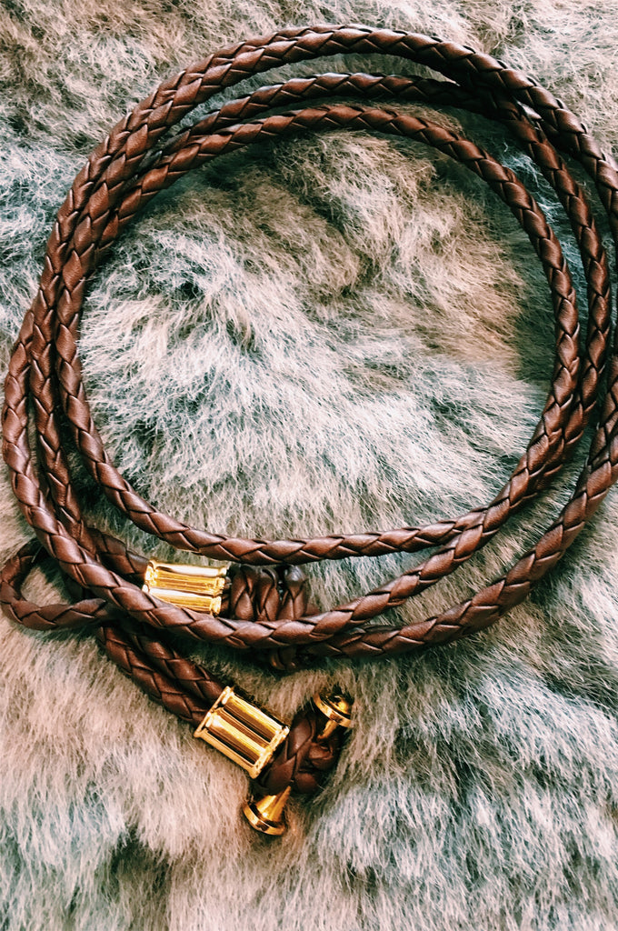 BRAIDED LEATHER LARIAT NECKLACE